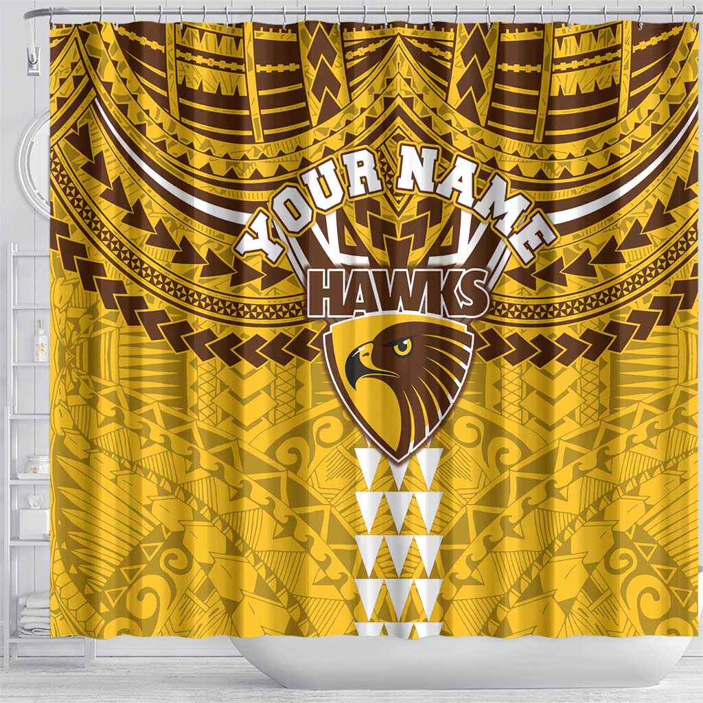 Personalized Hawthorn Hawks Shower Curtain Polynesian Tribal Pattern Heritage Football