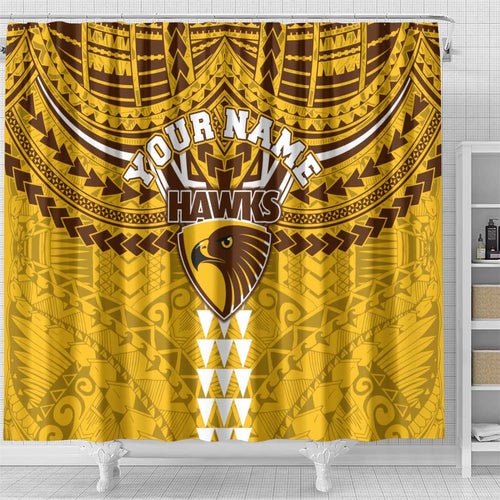 Personalized Hawthorn Hawks Shower Curtain Polynesian Tribal Pattern Heritage Football