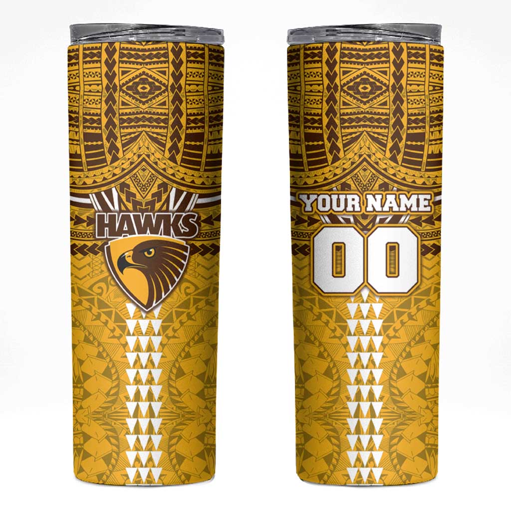 Personalized Hawthorn Hawks Skinny Tumbler Polynesian Tribal Pattern Heritage Football