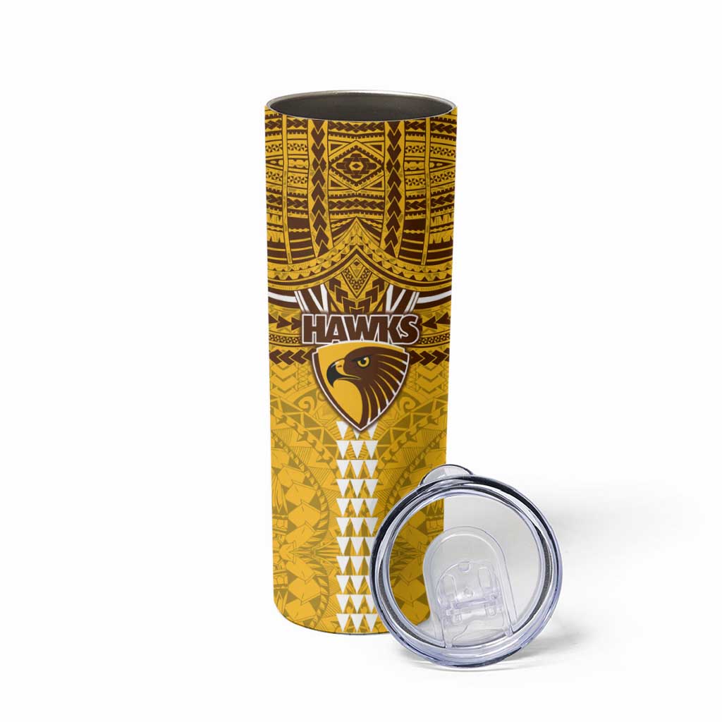 Personalized Hawthorn Hawks Skinny Tumbler Polynesian Tribal Pattern Heritage Football