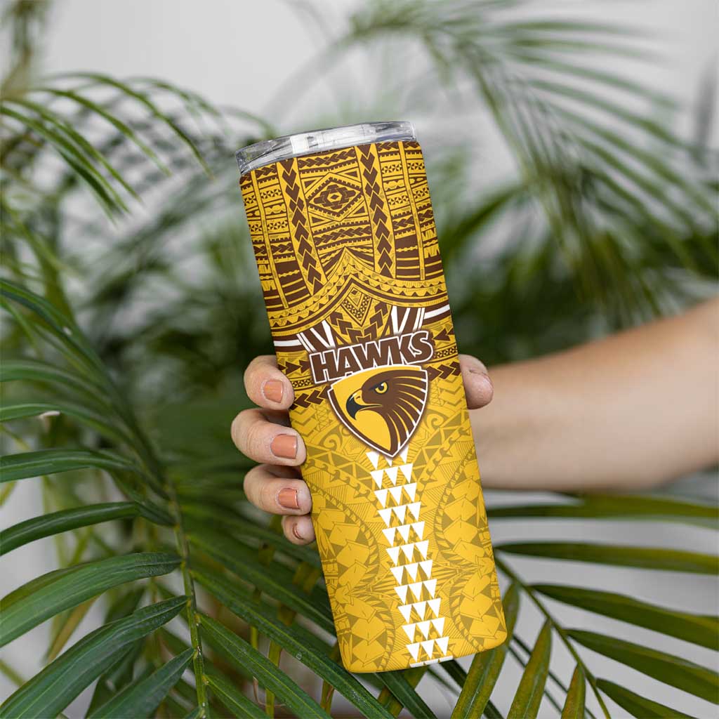 Personalized Hawthorn Hawks Skinny Tumbler Polynesian Tribal Pattern Heritage Football