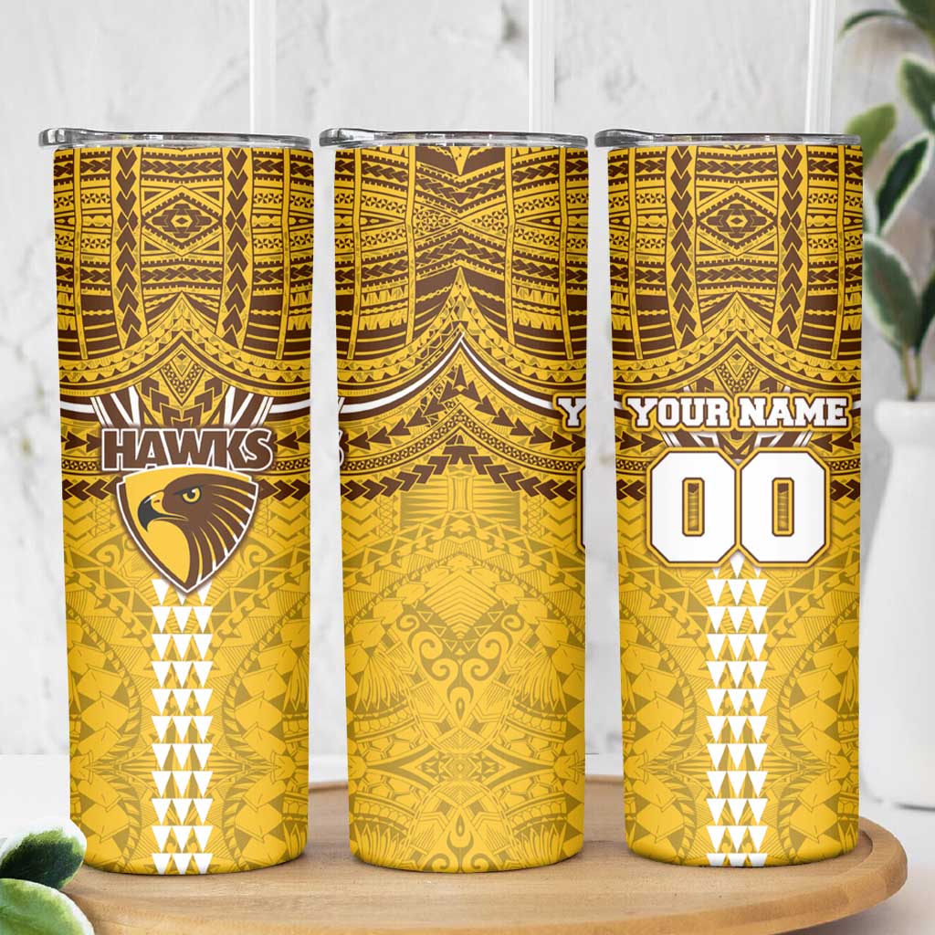 Personalized Hawthorn Hawks Skinny Tumbler Polynesian Tribal Pattern Heritage Football
