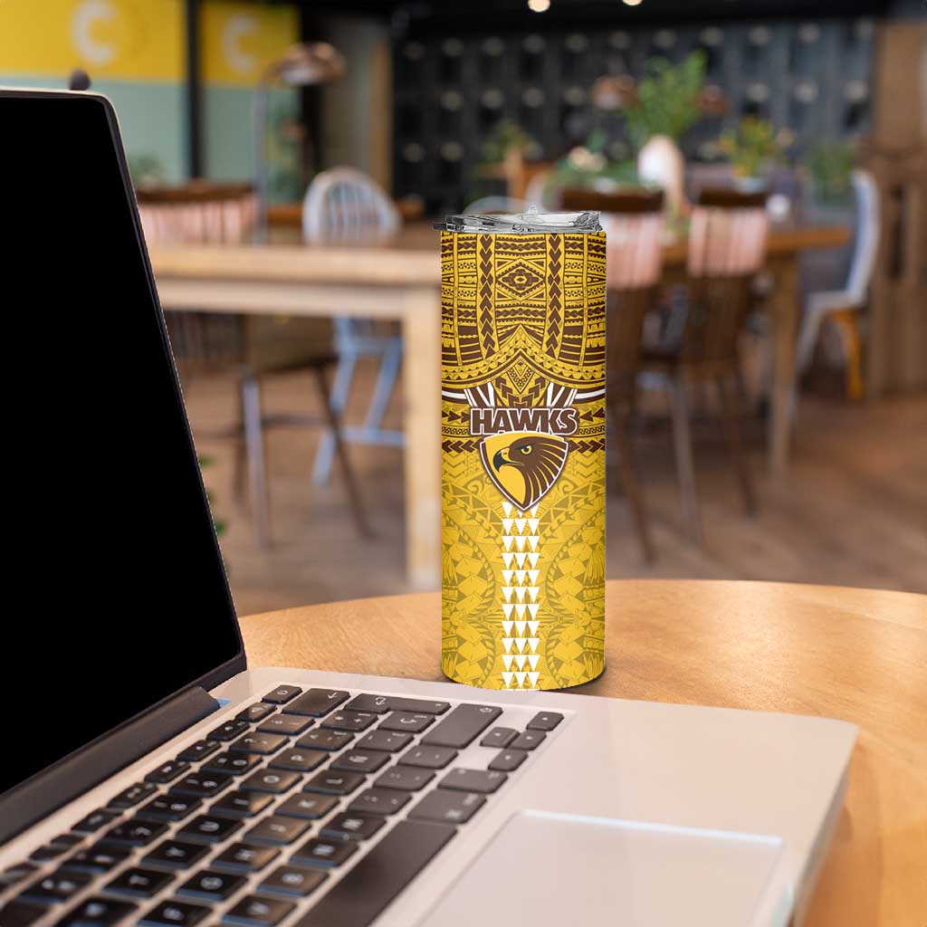 Personalized Hawthorn Hawks Skinny Tumbler Polynesian Tribal Pattern Heritage Football