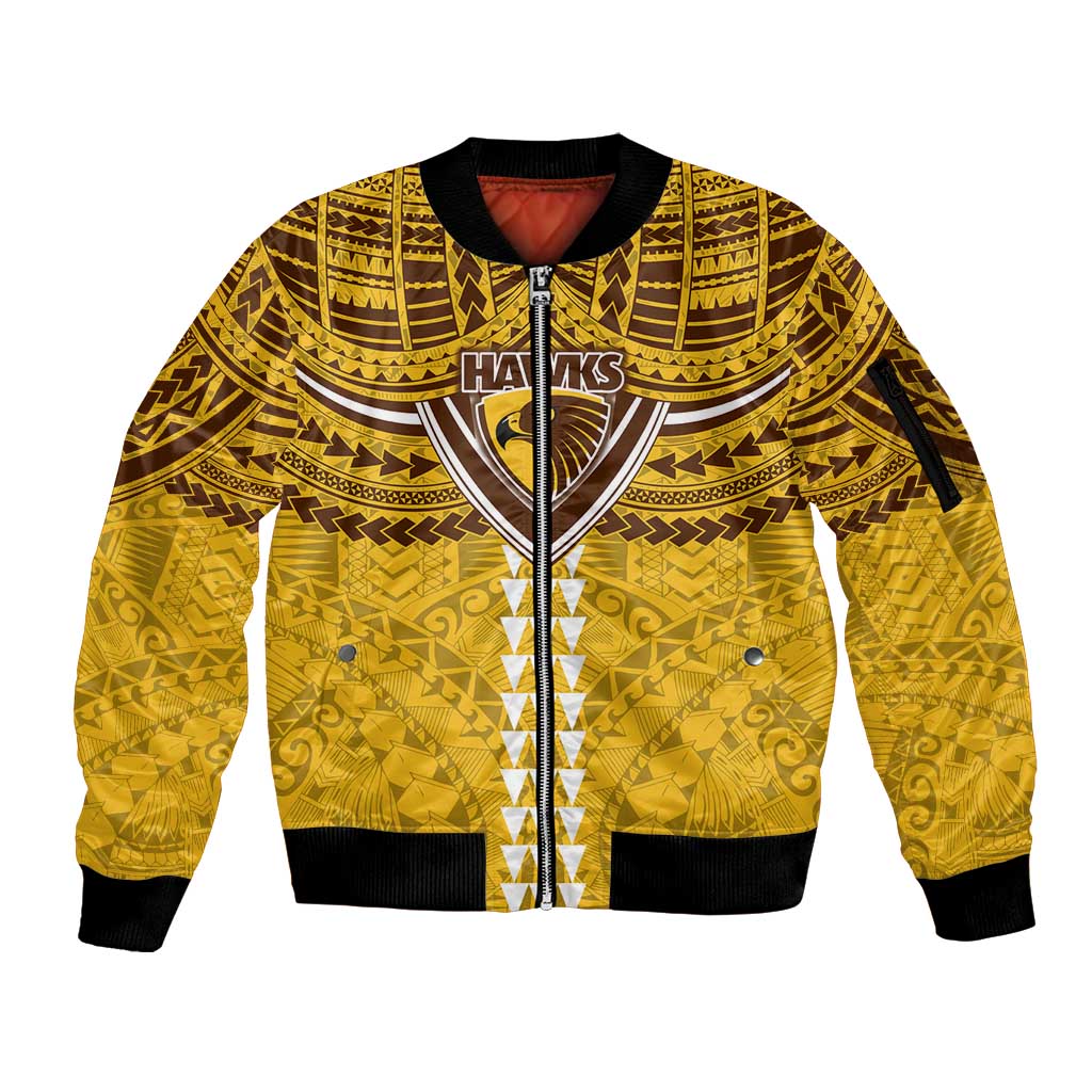 Personalized Hawthorn Hawks Sleeve Zip Bomber Jacket Polynesian Tribal Pattern Heritage Football
