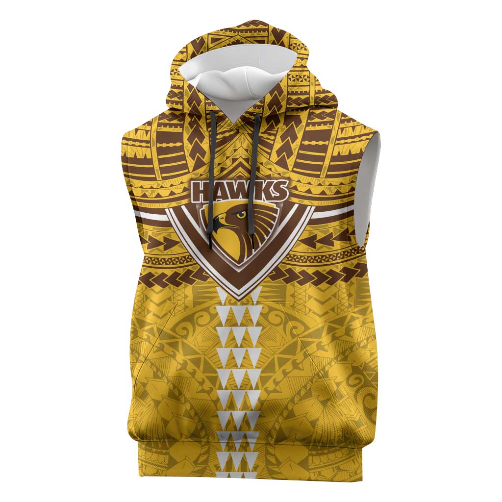 Personalized Hawthorn Hawks Sleeveless Hoodie Polynesian Tribal Pattern Heritage Football