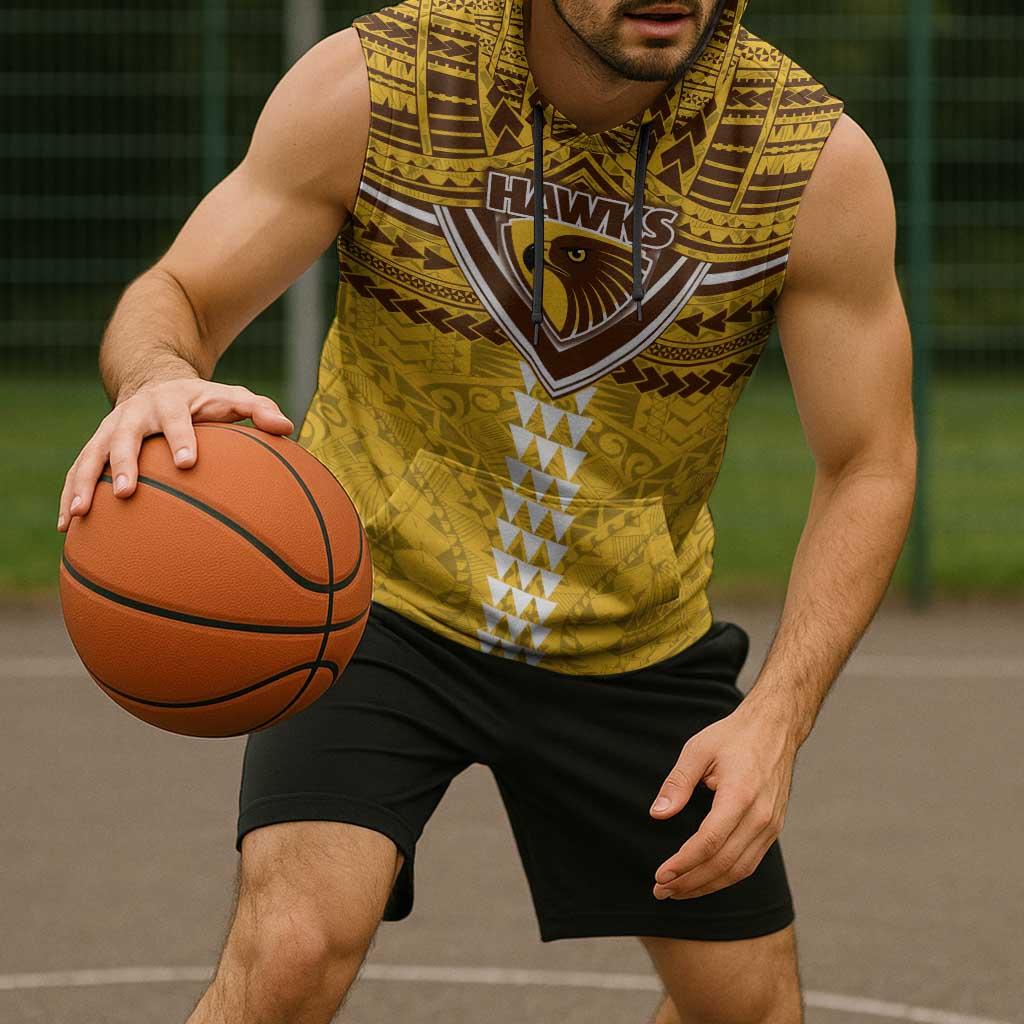 Personalized Hawthorn Hawks Sleeveless Hoodie Polynesian Tribal Pattern Heritage Football