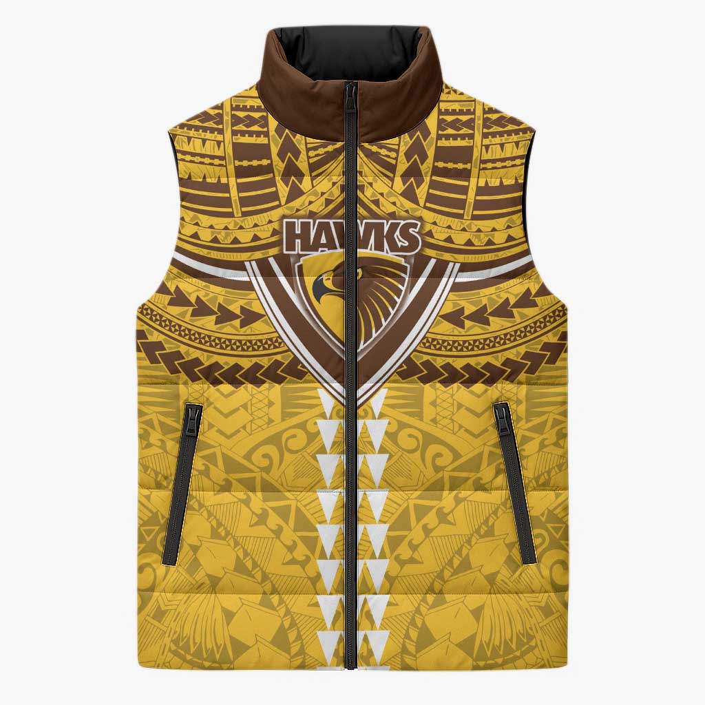 Personalized Hawthorn Hawks Sleeveless Puffer Jacket Polynesian Tribal Pattern Heritage Football