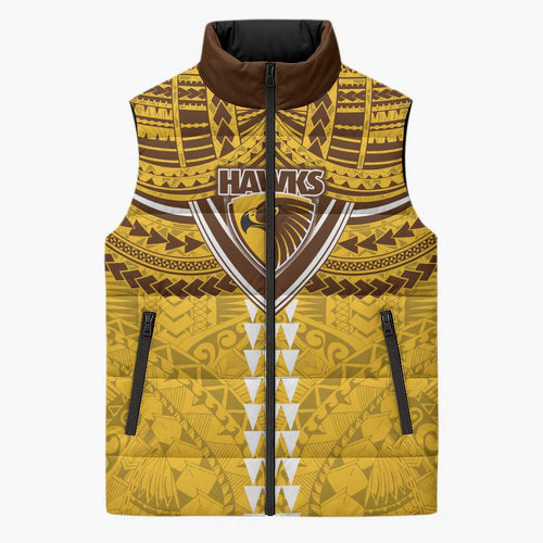 Personalized Hawthorn Hawks Sleeveless Puffer Jacket Polynesian Tribal Pattern Heritage Football