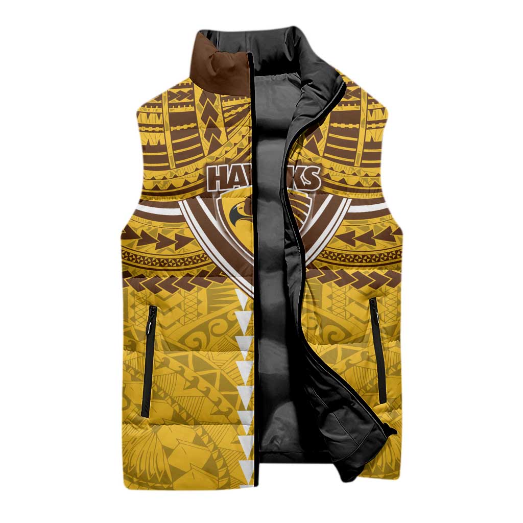 Personalized Hawthorn Hawks Sleeveless Puffer Jacket Polynesian Tribal Pattern Heritage Football