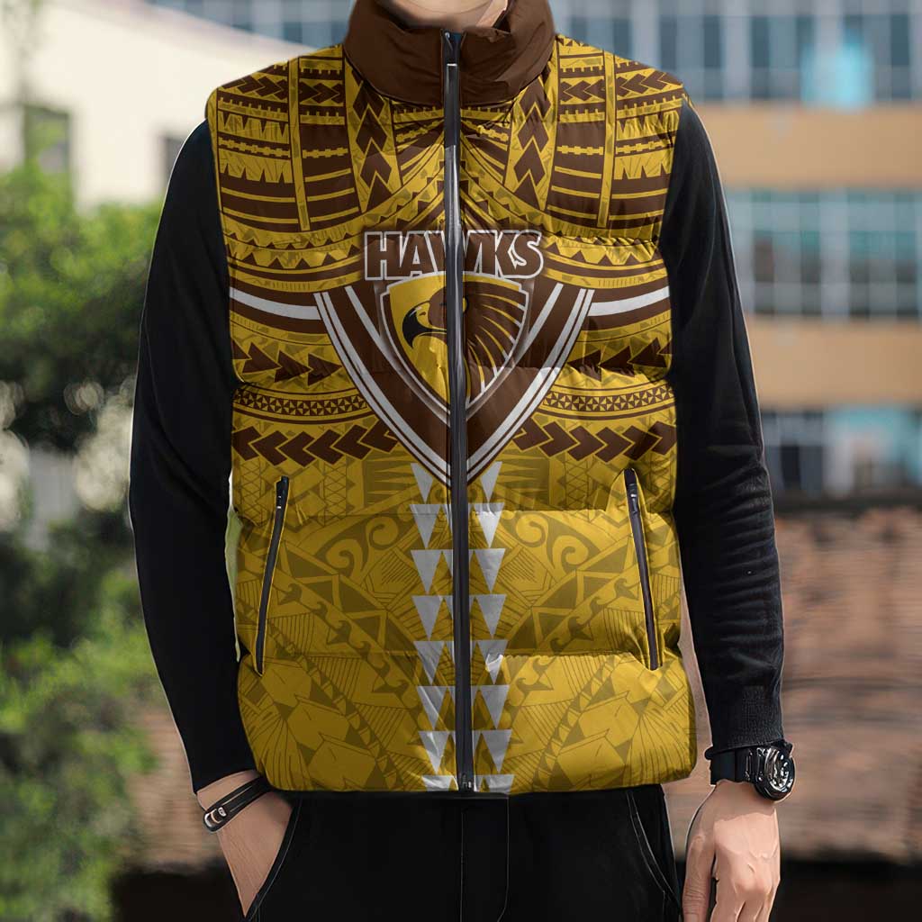 Personalized Hawthorn Hawks Sleeveless Puffer Jacket Polynesian Tribal Pattern Heritage Football