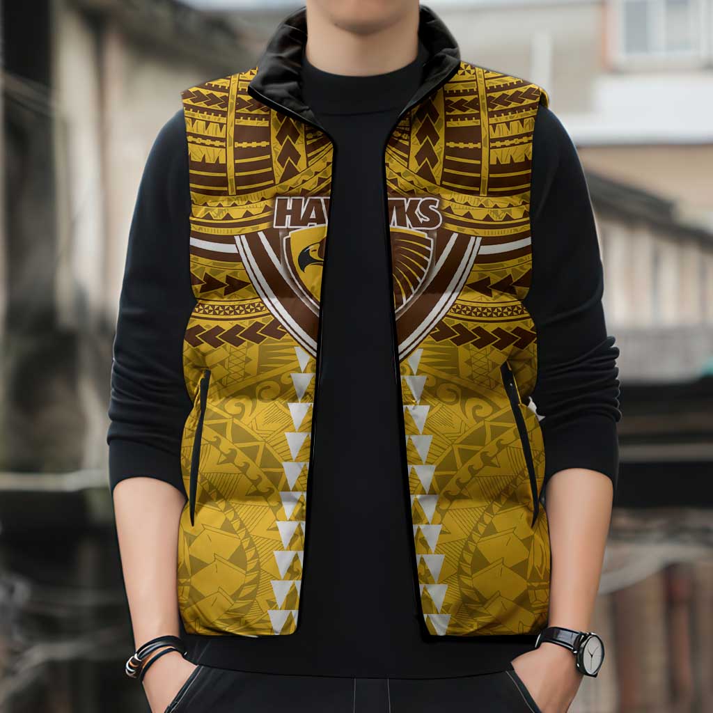 Personalized Hawthorn Hawks Sleeveless Puffer Jacket Polynesian Tribal Pattern Heritage Football