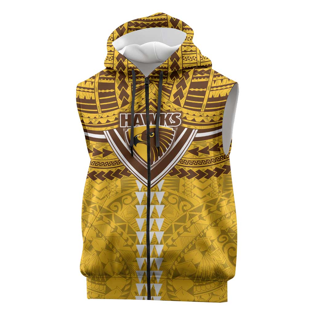 Personalized Hawthorn Hawks Sleeveless Zip Hoodie Polynesian Tribal Pattern Heritage Football