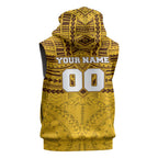 Personalized Hawthorn Hawks Sleeveless Zip Hoodie Polynesian Tribal Pattern Heritage Football