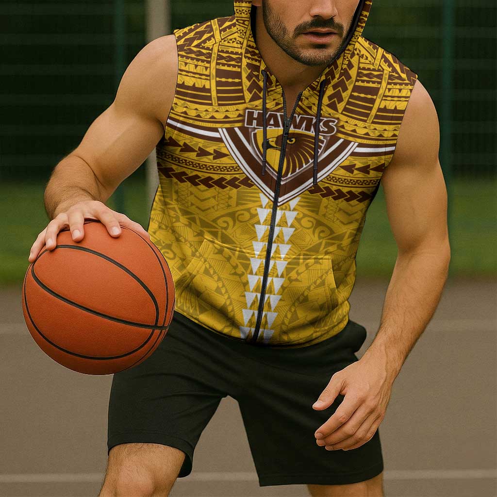 Personalized Hawthorn Hawks Sleeveless Zip Hoodie Polynesian Tribal Pattern Heritage Football