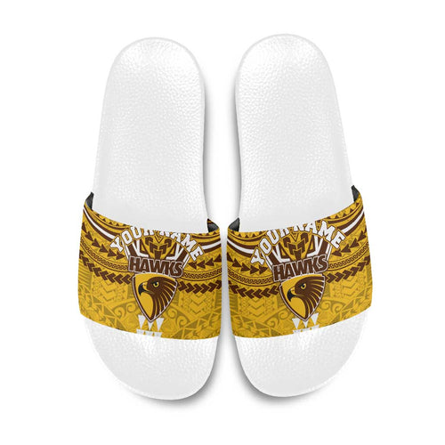 Personalized Hawthorn Hawks Slide Sandals Polynesian Tribal Pattern Heritage Football