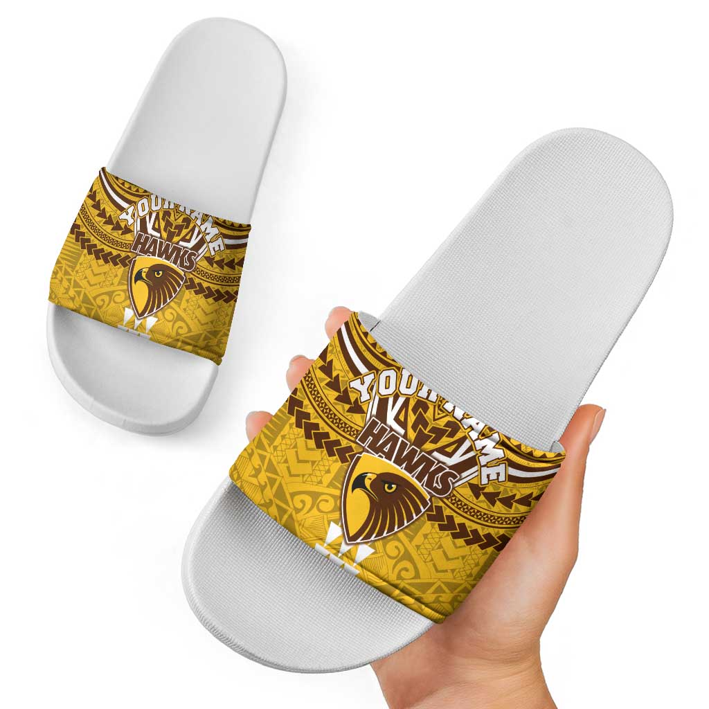 Personalized Hawthorn Hawks Slide Sandals Polynesian Tribal Pattern Heritage Football