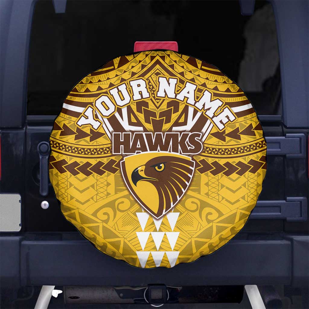 Personalized Hawthorn Hawks Spare Tire Cover Polynesian Tribal Pattern Heritage Football