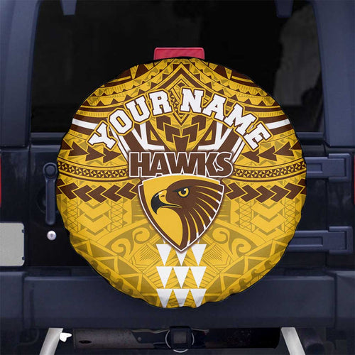 Personalized Hawthorn Hawks Spare Tire Cover Polynesian Tribal Pattern Heritage Football
