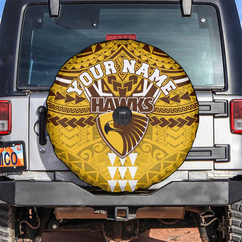 Personalized Hawthorn Hawks Spare Tire Cover Polynesian Tribal Pattern Heritage Football