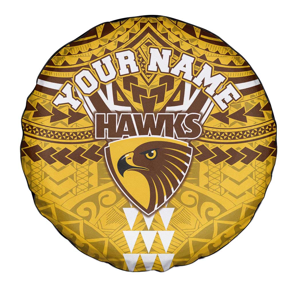 Personalized Hawthorn Hawks Spare Tire Cover Polynesian Tribal Pattern Heritage Football