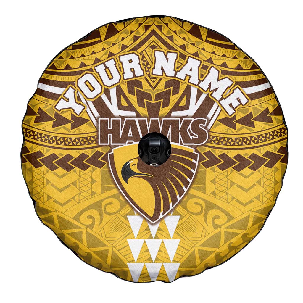Personalized Hawthorn Hawks Spare Tire Cover Polynesian Tribal Pattern Heritage Football