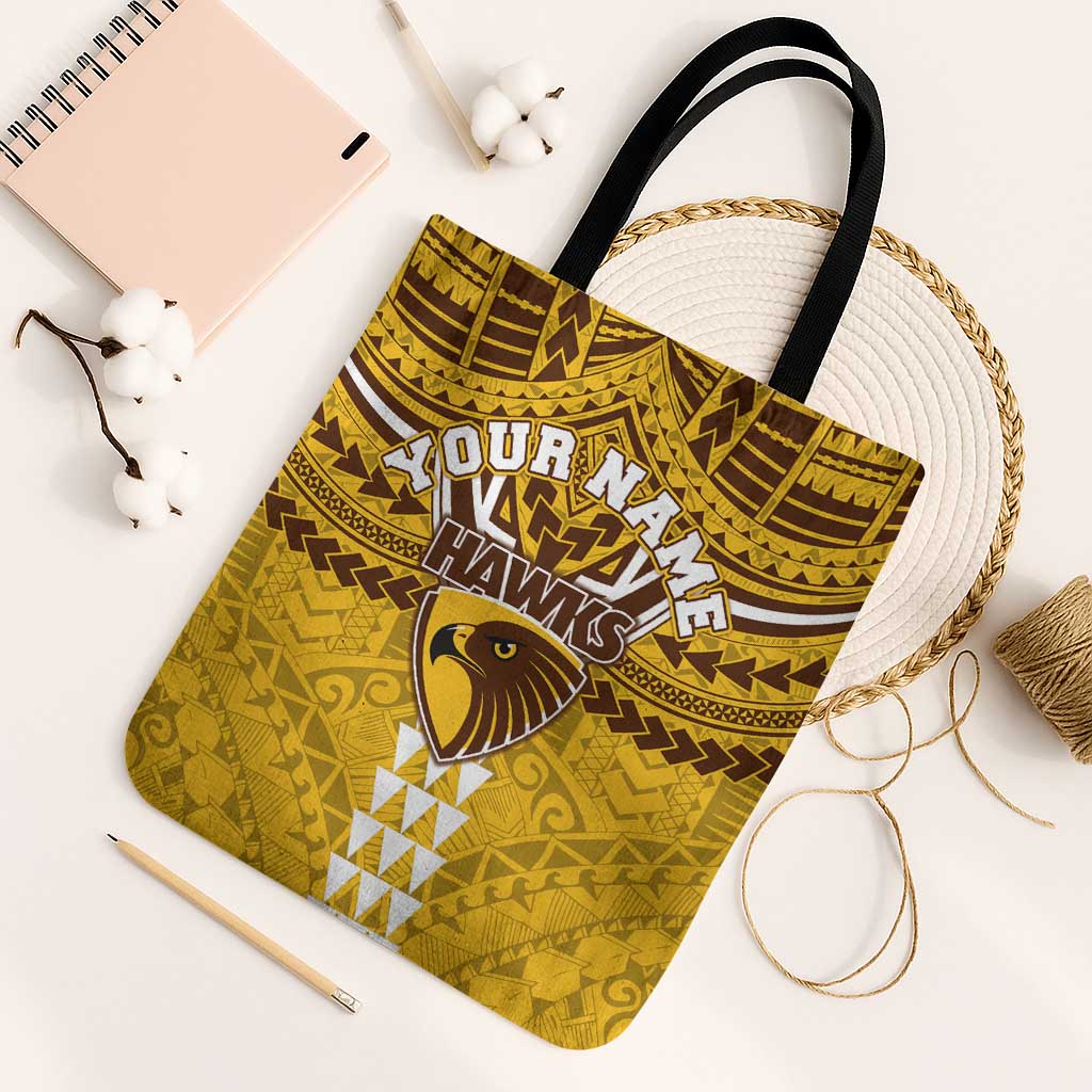 Personalized Hawthorn Hawks Tote Bag Polynesian Tribal Pattern Heritage Football