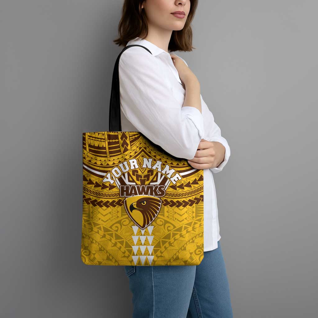 Personalized Hawthorn Hawks Tote Bag Polynesian Tribal Pattern Heritage Football