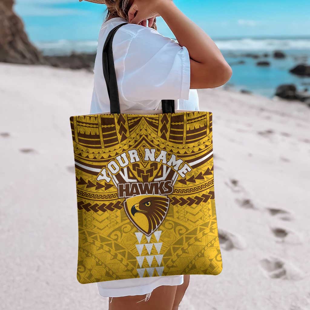 Personalized Hawthorn Hawks Tote Bag Polynesian Tribal Pattern Heritage Football