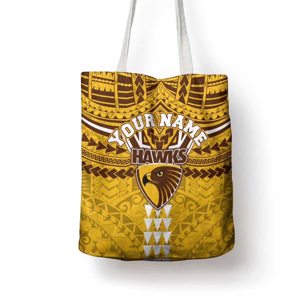 Personalized Hawthorn Hawks Tote Bag Polynesian Tribal Pattern Heritage Football