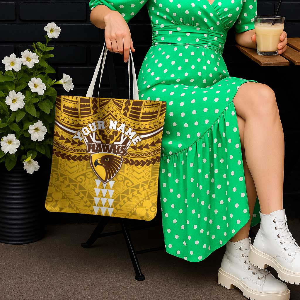Personalized Hawthorn Hawks Tote Bag Polynesian Tribal Pattern Heritage Football