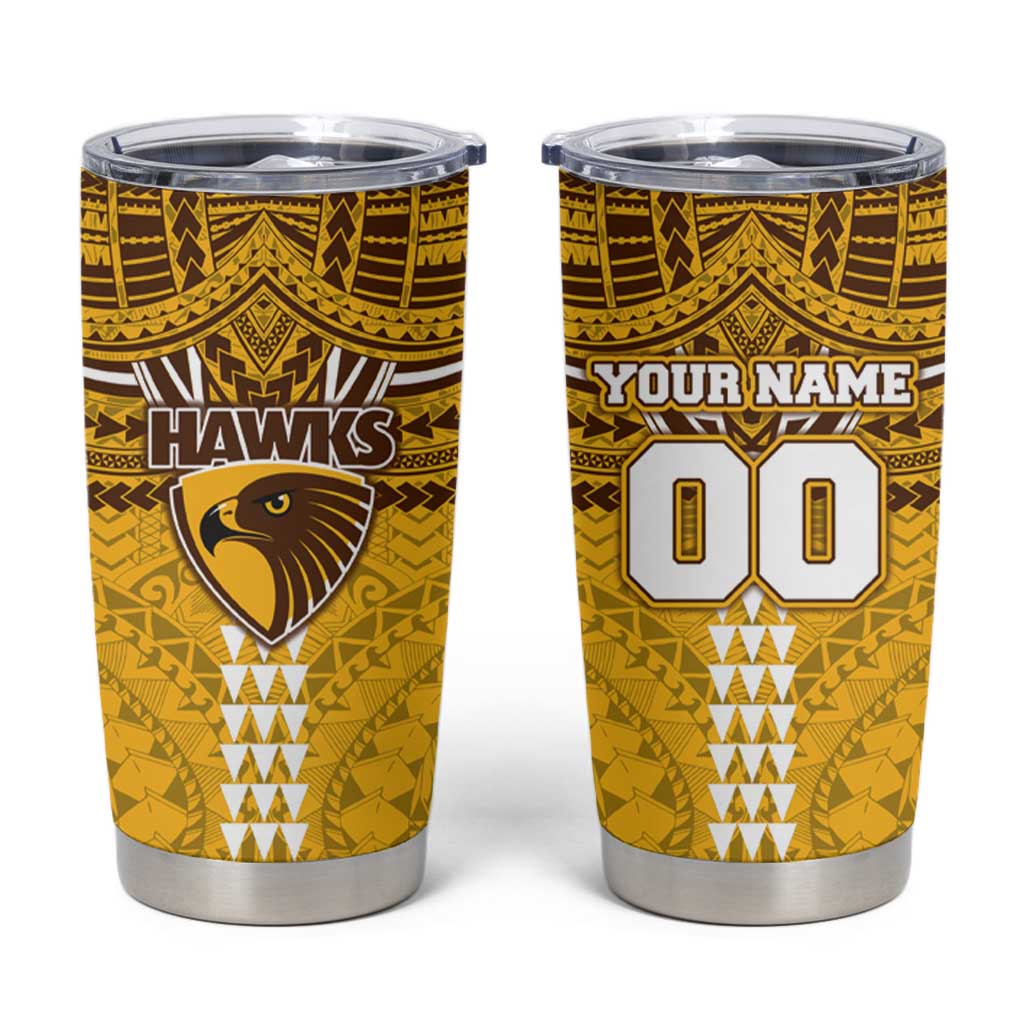 Personalized Hawthorn Hawks Tumbler Cup Polynesian Tribal Pattern Heritage Football