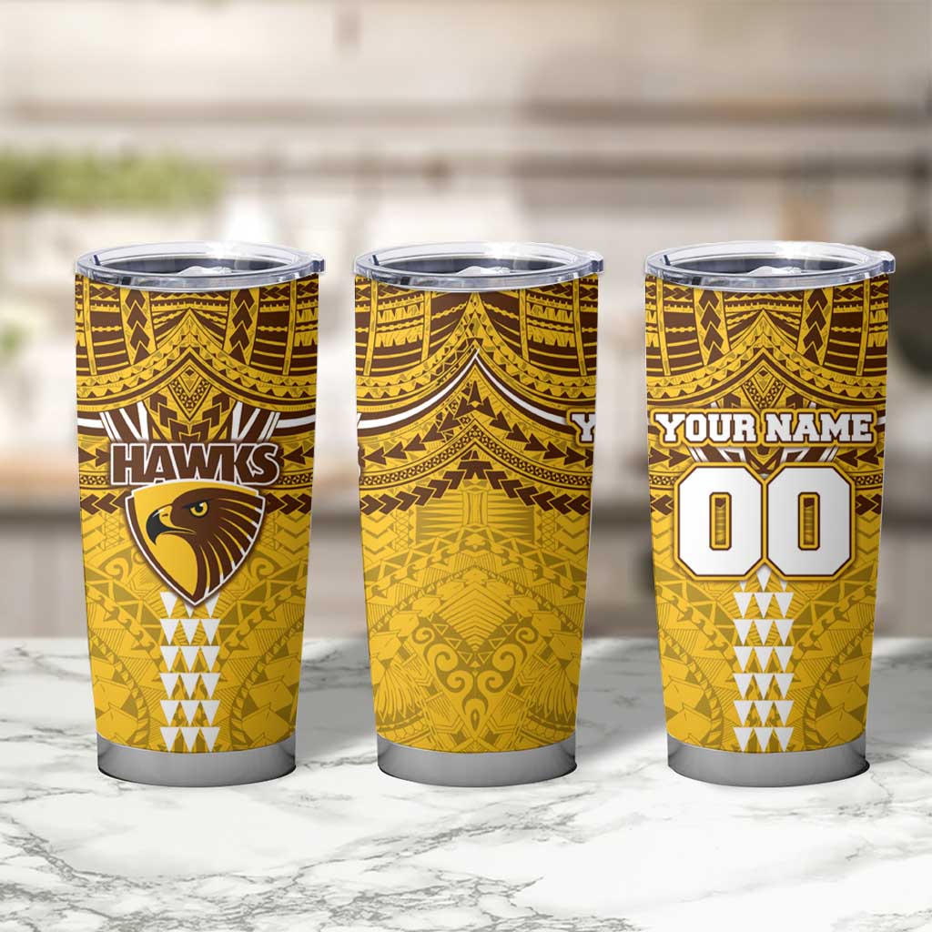 Personalized Hawthorn Hawks Tumbler Cup Polynesian Tribal Pattern Heritage Football
