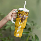 Personalized Hawthorn Hawks Tumbler With Handle Polynesian Tribal Pattern Heritage Football