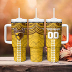 Personalized Hawthorn Hawks Tumbler With Handle Polynesian Tribal Pattern Heritage Football
