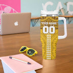 Personalized Hawthorn Hawks Tumbler With Handle Polynesian Tribal Pattern Heritage Football