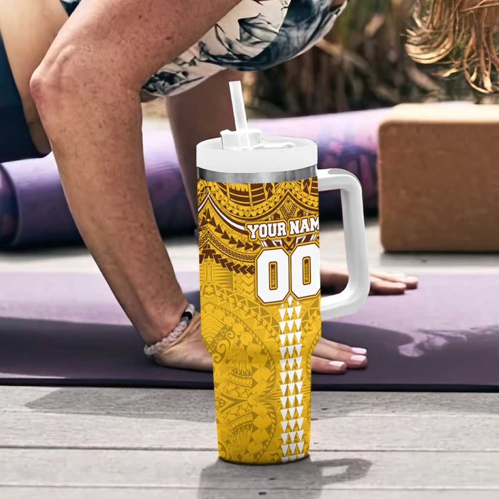Personalized Hawthorn Hawks Tumbler With Handle Polynesian Tribal Pattern Heritage Football