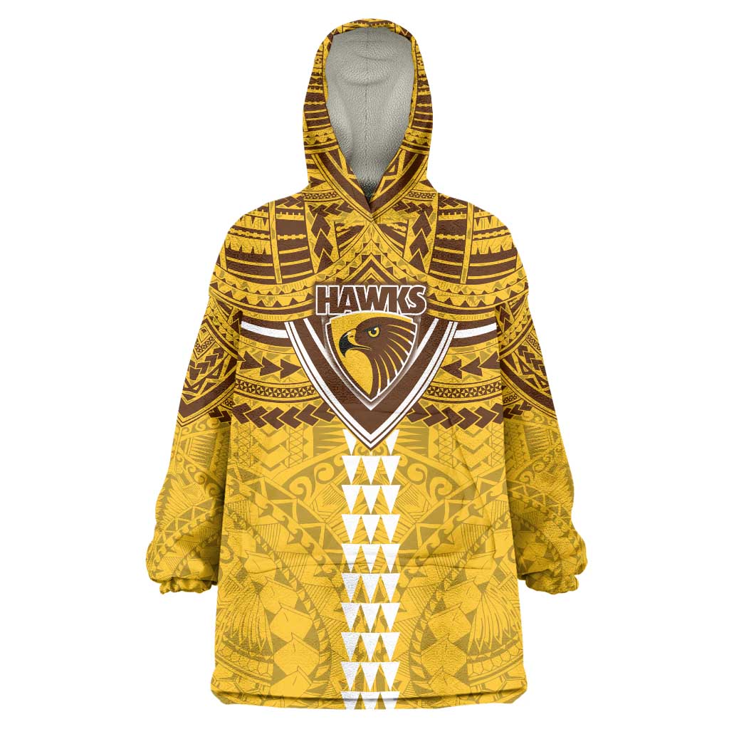 Personalized Hawthorn Hawks Wearable Blanket Hoodie Polynesian Tribal Pattern Heritage Football