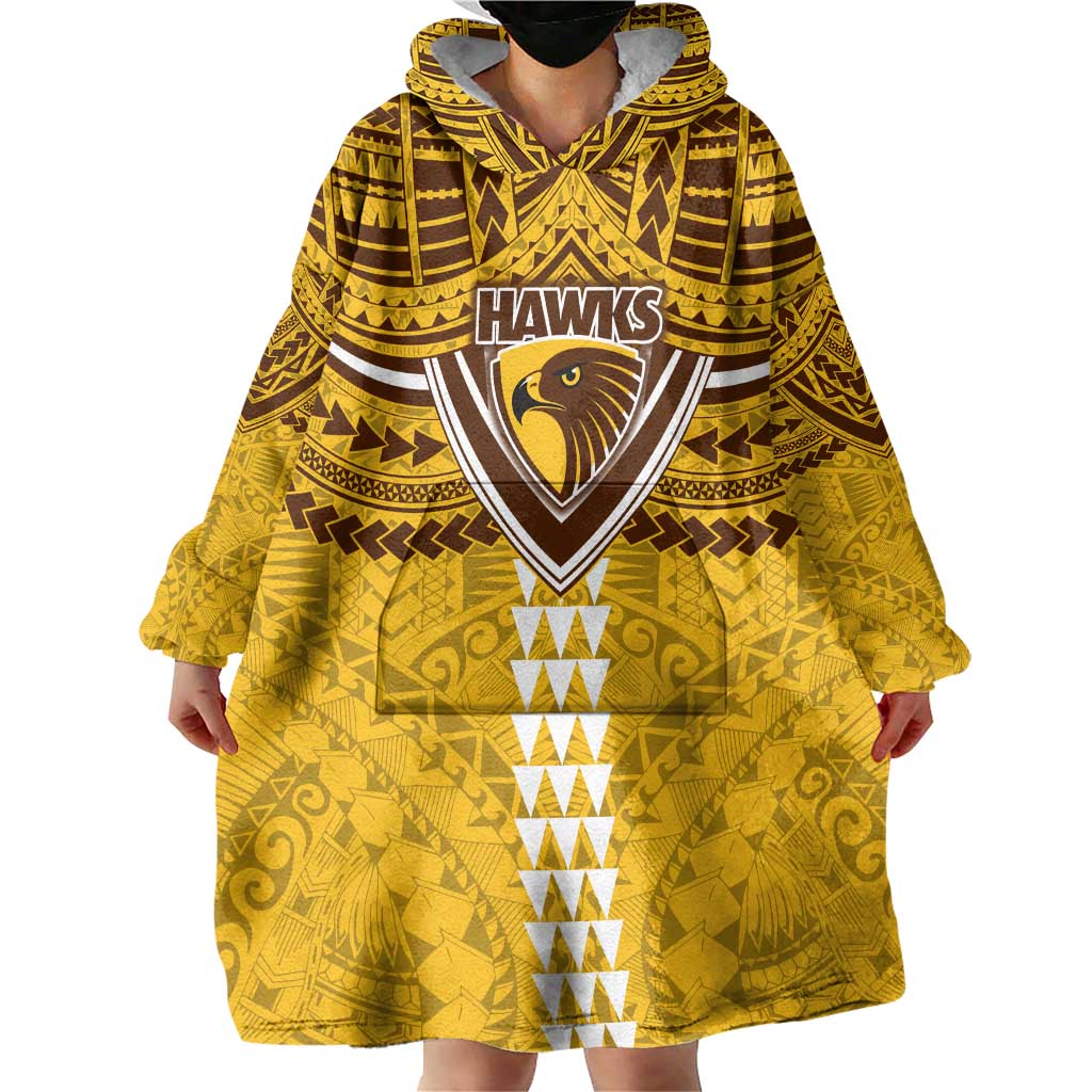 Personalized Hawthorn Hawks Wearable Blanket Hoodie Polynesian Tribal Pattern Heritage Football