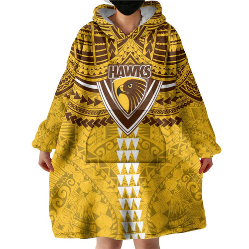 Personalized Hawthorn Hawks Wearable Blanket Hoodie Polynesian Tribal Pattern Heritage Football