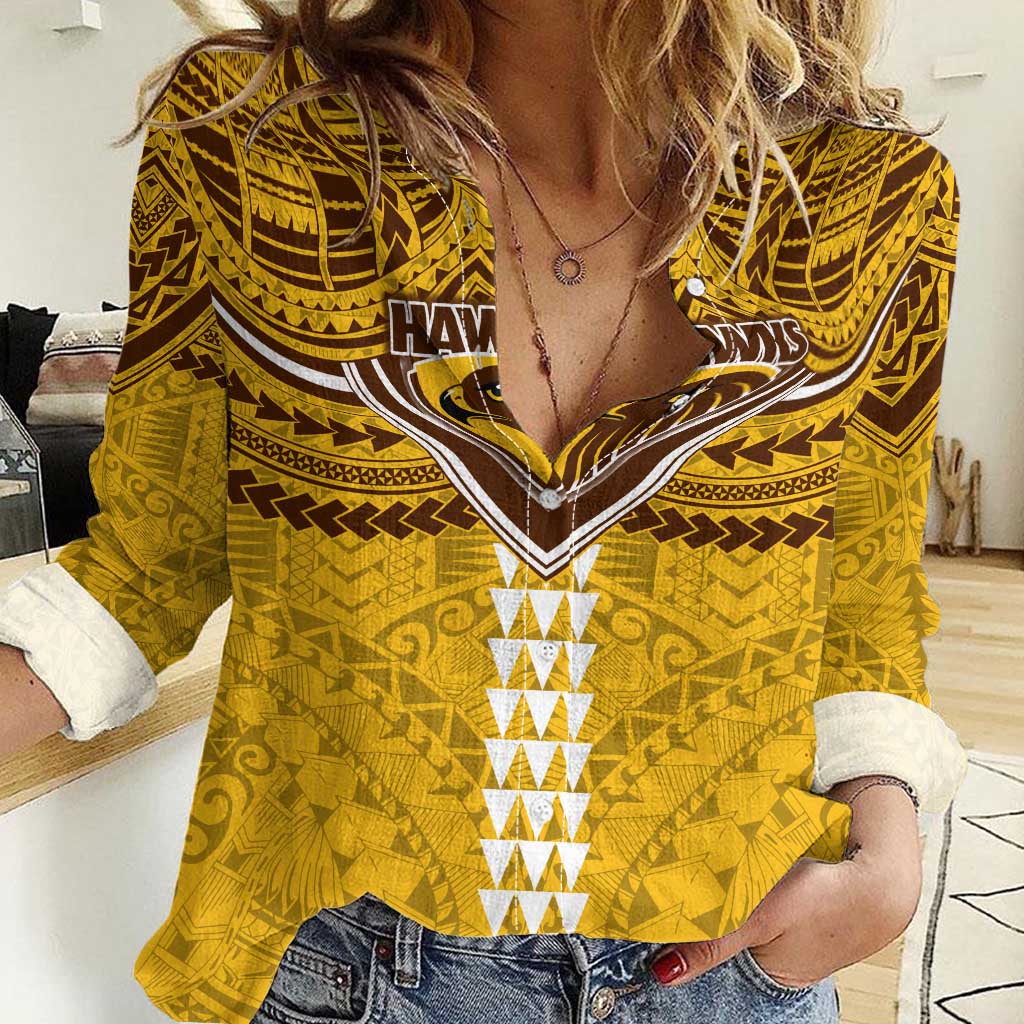 Personalized Hawthorn Hawks Women Casual Shirt Polynesian Tribal Pattern Heritage Football