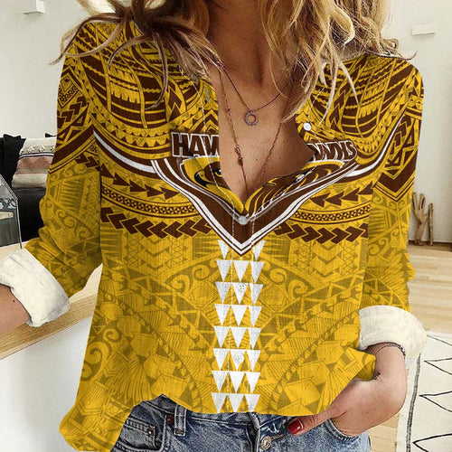 Personalized Hawthorn Hawks Women Casual Shirt Polynesian Tribal Pattern Heritage Football