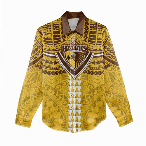 Personalized Hawthorn Hawks Women Casual Shirt Polynesian Tribal Pattern Heritage Football