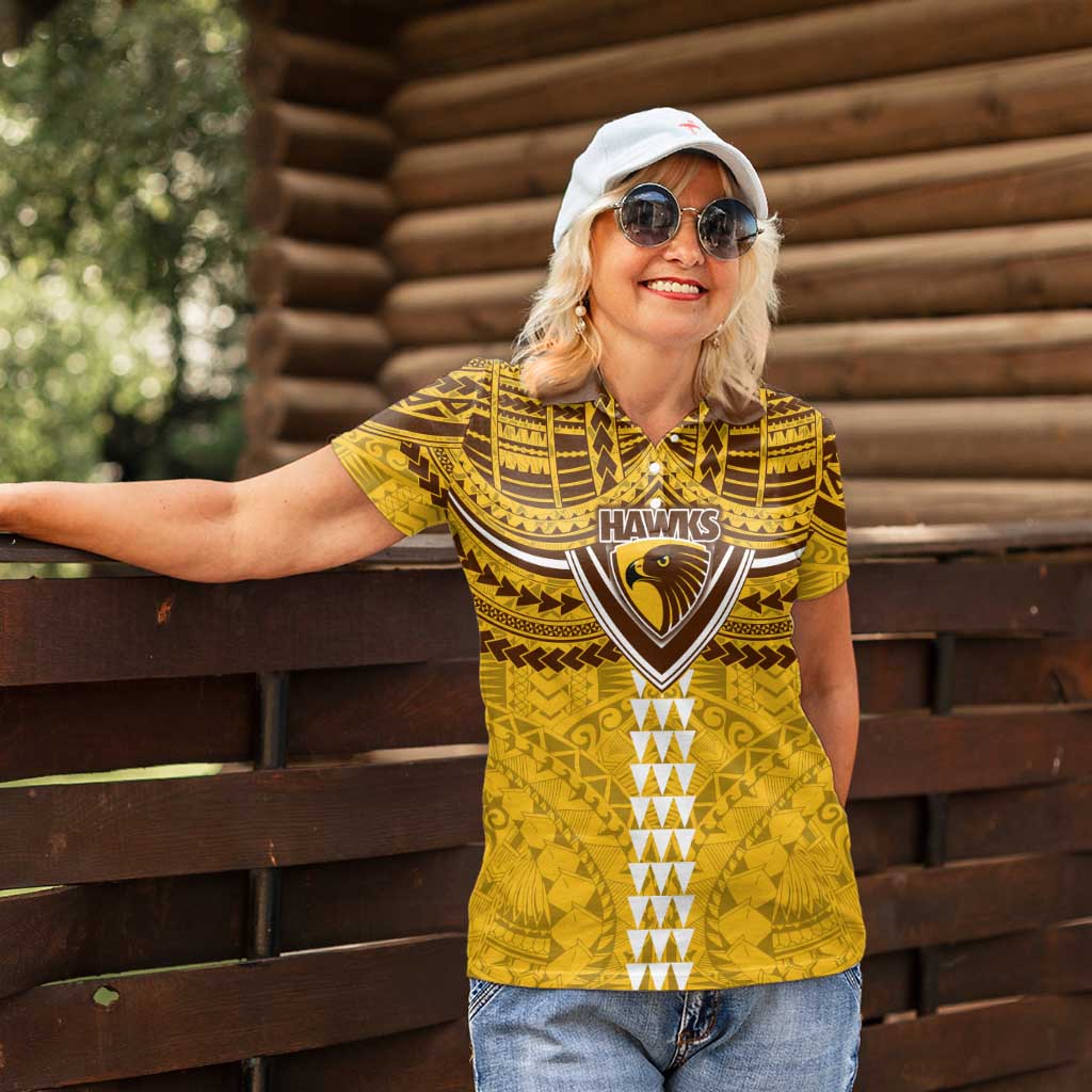 Personalized Hawthorn Hawks Women Polo Shirt Polynesian Tribal Pattern Heritage Football