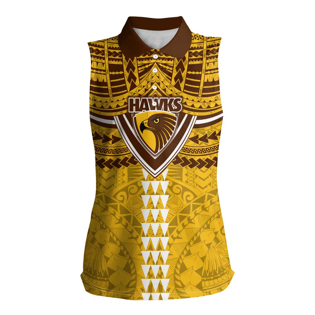 Personalized Hawthorn Hawks Women Sleeveless Polo Shirt Polynesian Tribal Pattern Heritage Football