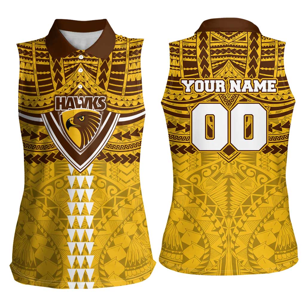Personalized Hawthorn Hawks Women Sleeveless Polo Shirt Polynesian Tribal Pattern Heritage Football