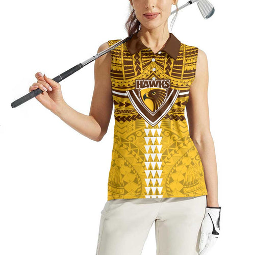 Personalized Hawthorn Hawks Women Sleeveless Polo Shirt Polynesian Tribal Pattern Heritage Football