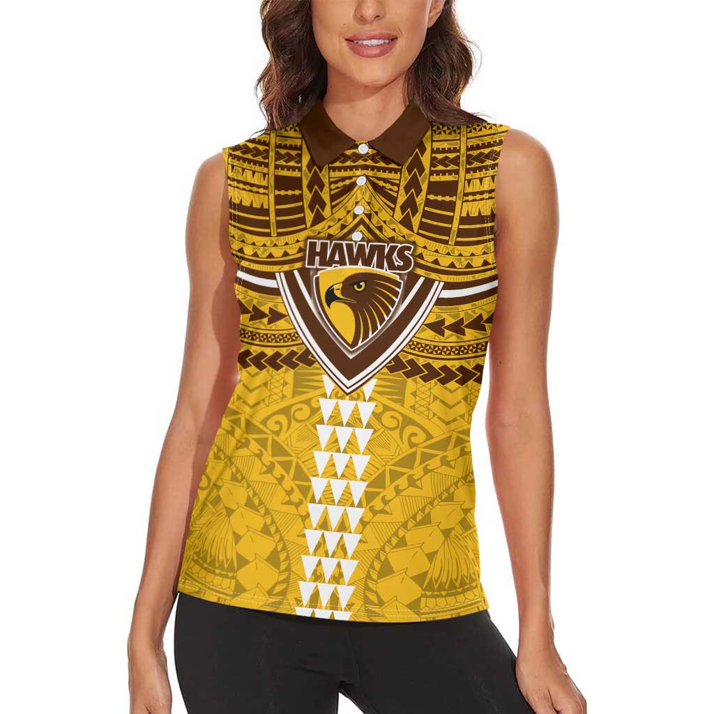 Personalized Hawthorn Hawks Women Sleeveless Polo Shirt Polynesian Tribal Pattern Heritage Football