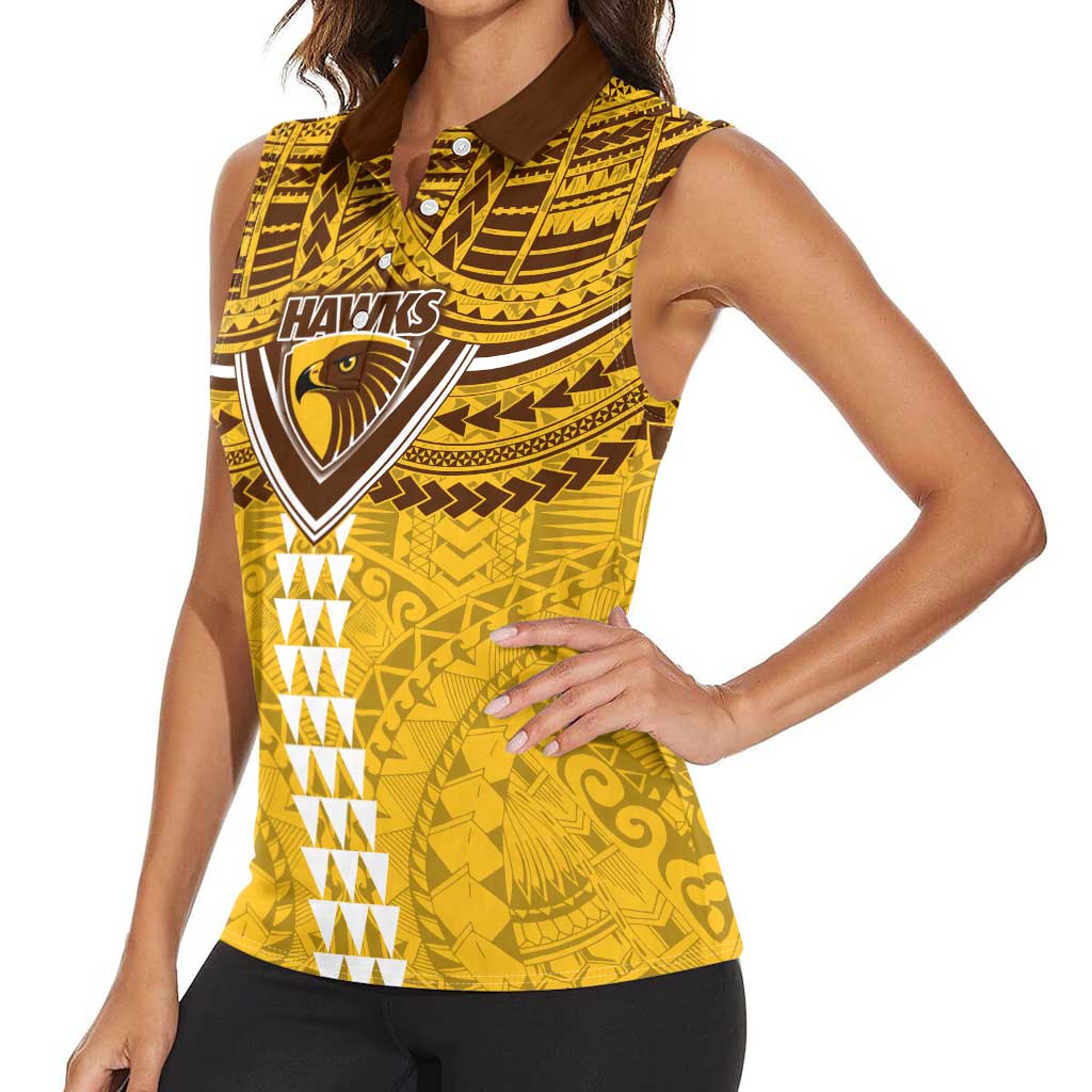 Personalized Hawthorn Hawks Women Sleeveless Polo Shirt Polynesian Tribal Pattern Heritage Football