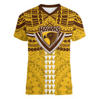 Personalized Hawthorn Hawks Women V-Neck T-Shirt Polynesian Tribal Pattern Heritage Football