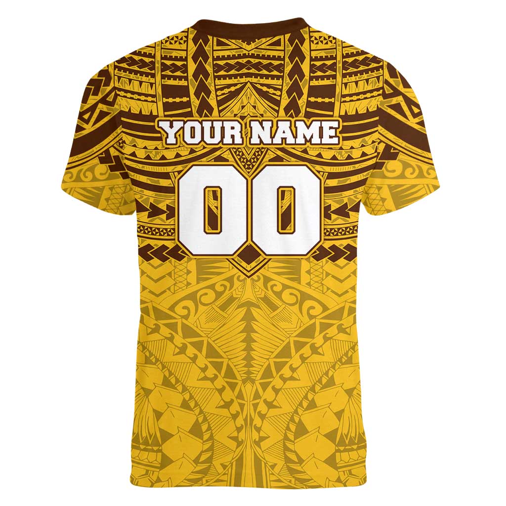 Personalized Hawthorn Hawks Women V-Neck T-Shirt Polynesian Tribal Pattern Heritage Football